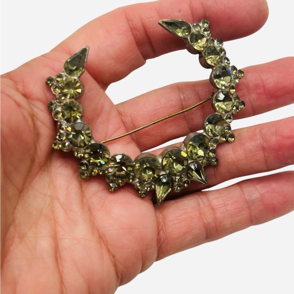 Rare H. Pomerantz Crescent Moon Black Diamond Rhinestone Brooch - Picture 4 of 9